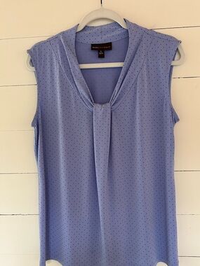 Dana Buchman Lavender Sleeveless Polka Dot Tie-Front Blouse, Size Large